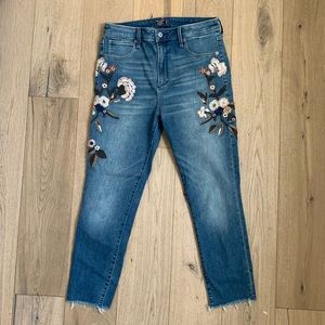embroidered high rise ankle pants